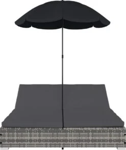 Prolenta Premium - Loungebed Met Parasol Poly Rattan Grijs -Buitentuin Winkel 1011x1200