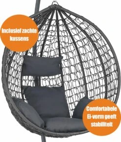 Bircim Hangstoel Ei/Egg-Vorm Met Dikke Kussens - Voor Binnen En Buiten - Incl. Standaard, Onderstel & Kussens - Antraciet -Buitentuin Winkel 1027x1200 1