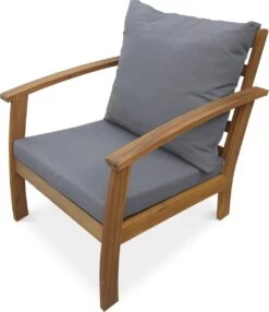 Houten Loungeset 4 Plaatsen - Ushuaïa - Grijs Kussens, Bank, Fauteuils En Lage Tafel Van Acacia, Design -Buitentuin Winkel 1036x1200