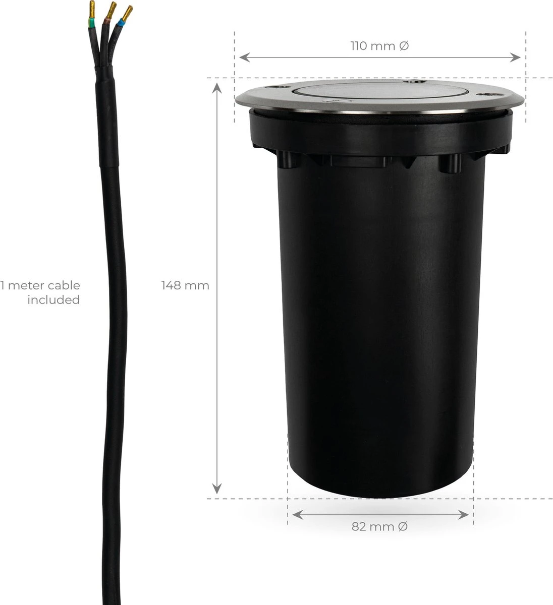 Ledvion Leo - LED Grondspot - 1m Kabel - RVS Geborsteld - Rond - GU10 Fitting - IP67 9 Ledvion Leo - LED Grondspot - 1m Kabel - RVS Geborsteld - Rond - GU10 Fitting - IP67 - Afbeelding 7