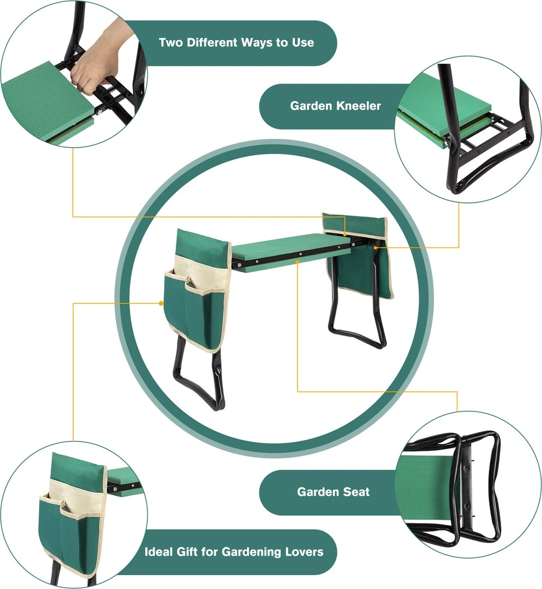 Uten - Kniebankje Tuin - Knie Steun - Tuinkruk Inklapbaar - Kniesteun Tuinieren - Kniekussen - Tot 150 Kg - Groen 5 Uten - Kniebankje Tuin - Knie Steun - Tuinkruk Inklapbaar - Kniesteun Tuinieren - Kniekussen - Tot 150 Kg - Groen - Afbeelding 3