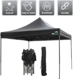 MaxxGarden Easy-up Partytent - 3x3m - Standaard - Waterdicht - Opvouwbaar - Inclusief Draagtas - Zwart -Buitentuin Winkel 1109x1200