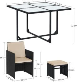 Tuinmeubelset - Tuinset 4 6 8 Persoons - Eettafel En Stoelen - Set Van 9 - Terras - Tuintafel - Salontafel Met Glazen Oppervlak - Zwart Beige -Buitentuin Winkel 1127x1200 1
