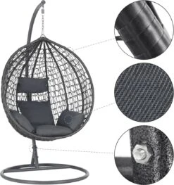 Bircim Hangstoel Ei/Egg-Vorm Met Dikke Kussens - Voor Binnen En Buiten - Incl. Standaard, Onderstel & Kussens - Antraciet -Buitentuin Winkel 1129x1200 1