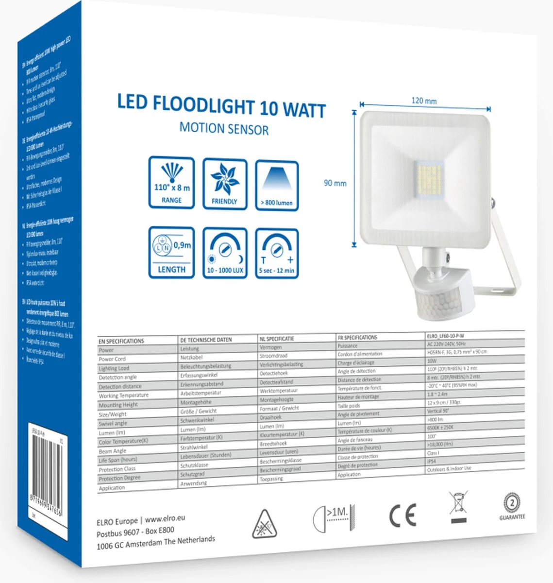 ELRO LF60 Design LED Buitenlamp Met Bewegingssensor - 10W – 800LM – IP54 Waterdicht - Wit 15 ELRO LF60 Design LED Buitenlamp Met Bewegingssensor - 10W – 800LM – IP54 Waterdicht - Wit - Afbeelding 13