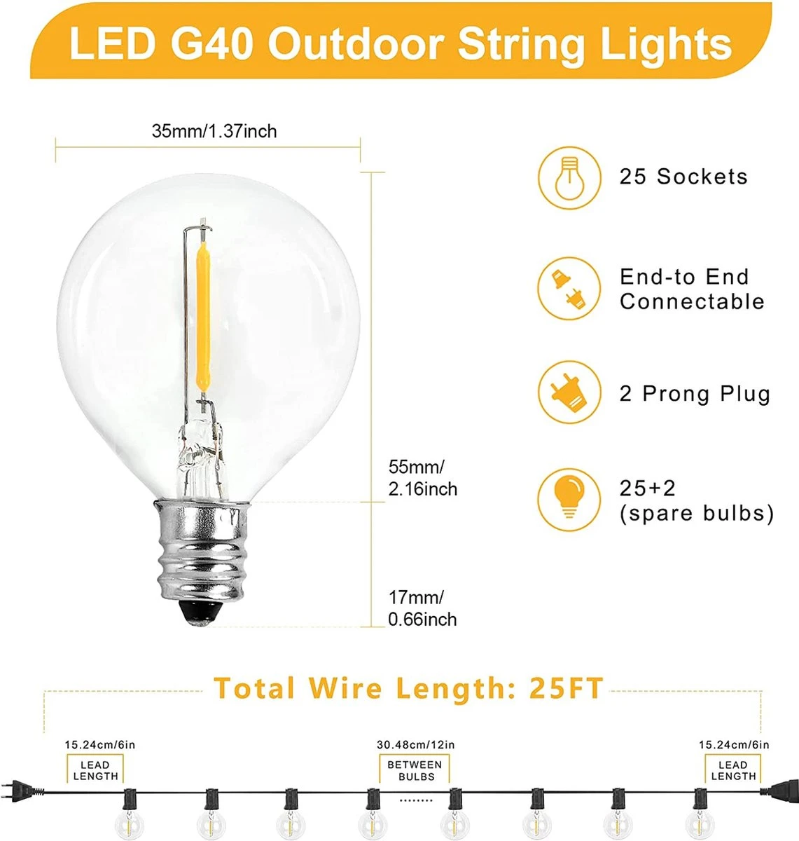 Merkloos Setilo - Lichtsnoer Buiten - Slinger Lampjes - Lichtslinger - Tuinverlichting - 7.6m, 25 LED Lampjes - 2 Reservelampjes - Met Stekker Op Netstroom - Meerdere Lichtsnoeren Connecteerbaar - Warm Wit - Wordt Niet Warm 5 Merkloos Setilo - Lichtsnoer Buiten - Slinger Lampjes - Lichtslinger - Tuinverlichting - 7.6m, 25 LED Lampjes - 2 Reservelampjes - Met Stekker Op Netstroom - Meerdere Lichtsnoeren Connecteerbaar - Warm Wit - Wordt Niet Warm - Afbeelding 3