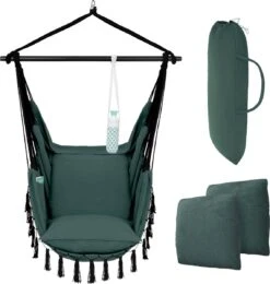 Vita5 XXL Hangstoel | Binnen&Buiten Hangnest | Incl. 2 Kussens En Boekenvak | Volwassenen&Kinderen | Hangmatstoel Tot 225kg | Donkergroen -Buitentuin Winkel 1142x1200 2