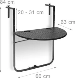 Relaxdays Balkontafel Inklapbaar, Balkon Tafel Rotan, Hangtafel Reling - Zwart -Buitentuin Winkel 1149x1200 3