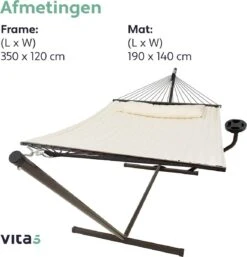 Vita5 Hangmat Met Standaard En Spreidstok – 2 Persoons – Incl. Bekerhouder - Afneembaar Kussen – Uv-bestendig – Beige -Buitentuin Winkel 1152x1200