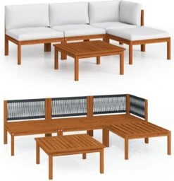 Decoways - 5-delige Loungeset Met Kussens Massief Acaciahout Crèmekleurig -Buitentuin Winkel 1157x1200