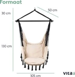 Vita5 XXL Hangstoel | Binnen&Buiten Hangnest | Incl. 2 Kussens En Boekenvak | Volwassenen&Kinderen | Hangmatstoel Tot 225kg | Beige -Buitentuin Winkel 1159x1200 1