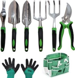 Djambo Tuingereedschap Set 8-delig Tuinsetje Met 15 Unieke Bamboe Plantetiketten In 1 Draagtas - Compleet Tuingereedschap Voor De Tuinliefhebbers