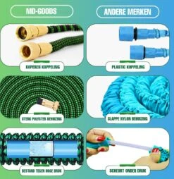 MD-Goods ® Super Sterk Uitrekbare Tuinslang Tot 30 Meter + GRATIS Tas En Koppelstuk - Tuinsproeier - Tuin Besproeien - Waterslang - Sproeikop - Groen - Flexibel Elastisch -Buitentuin Winkel 1169x1200 5