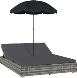 Prolenta Premium - Loungebed Met Parasol Poly Rattan Grijs -Buitentuin Winkel 1180x1200 4