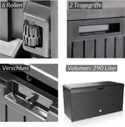 Prosperplast Opbergbox Met Deksel – Waterdicht Wielen 290 L -Antraciet -Buitentuin Winkel 1182x1200