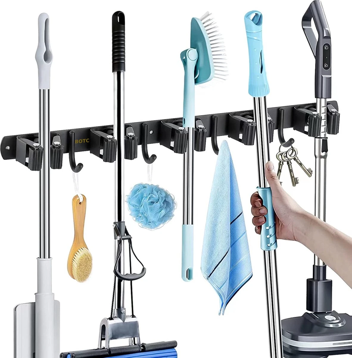 BOTC Bezemhouder - 5 Houders 6 Haken - Gereedschapshouder - Zeflklevend - Bezem Ophangsysteem - Ophanghaken - Tuingereedschap 3 BOTC Bezemhouder - 5 Houders 6 Haken - Gereedschapshouder - Zeflklevend - Bezem Ophangsysteem - Ophanghaken - Tuingereedschap