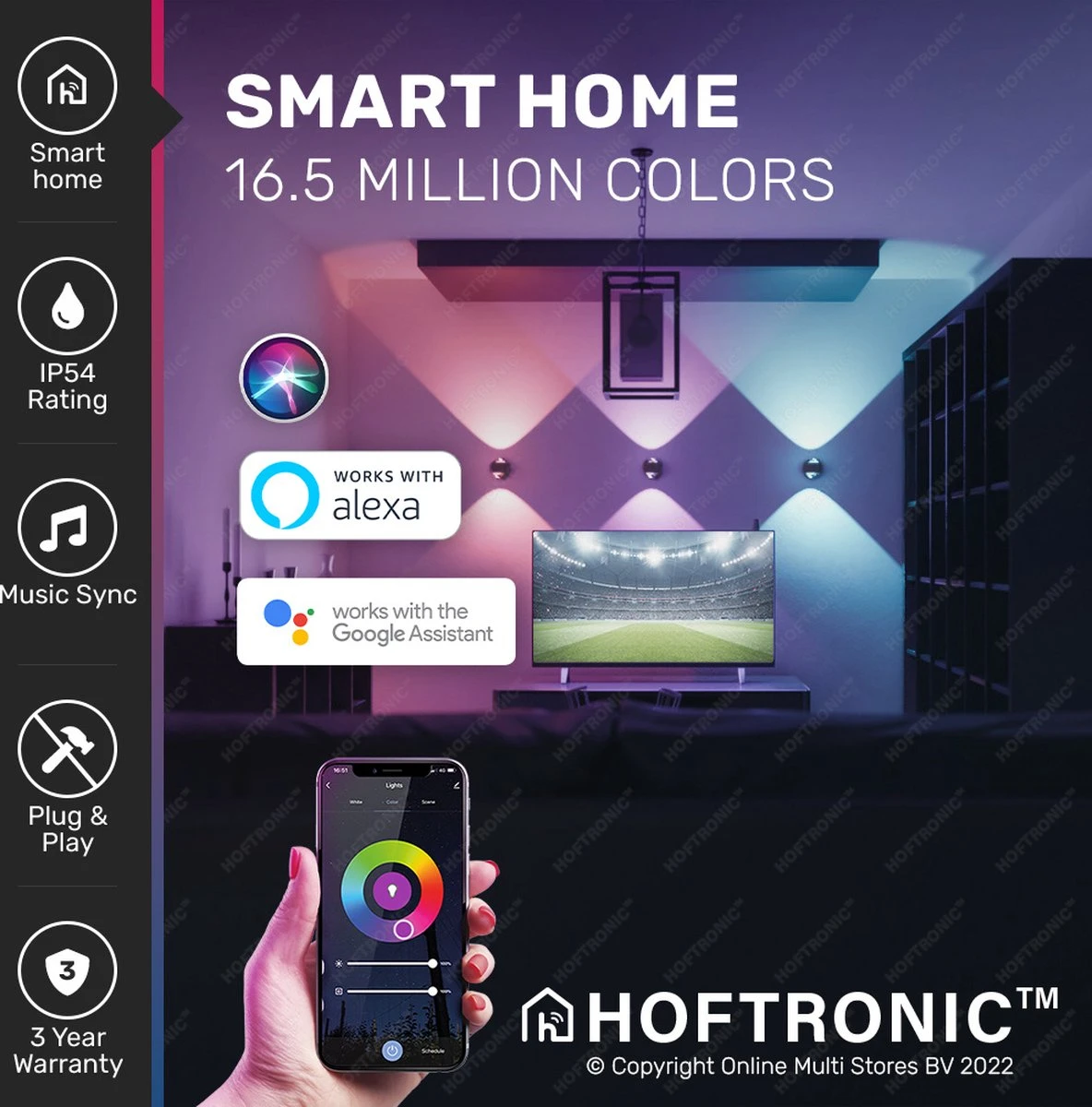 Hoftronic Smart Cupo - LED Wandlamp Up & Down Smart - RGBWW 16,5 Miljoen Kleuren - 6 Watt 600 Lumen - Zwart - Gevellamp Met Music Sync - IP54 Waterdicht - Geschikt Als Wandlamp Buiten, Wandlamp Badkamer En Wandlamp Binnen - 3 Jaar Garantie 9 Hoftronic Smart Cupo - LED Wandlamp Up & Down Smart - RGBWW 16,5 Miljoen Kleuren - 6 Watt 600 Lumen - Zwart - Gevellamp Met Music Sync - IP54 Waterdicht - Geschikt Als Wandlamp Buiten, Wandlamp Badkamer En Wandlamp Binnen - 3 Jaar Garantie - Afbeelding 7