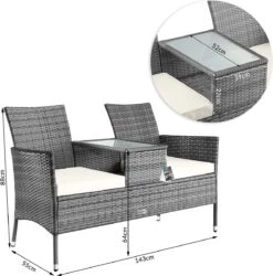 Casaria Polyrattan Tuinbank - Incl. Tafel & Kussens 7 Cm - Grijs -Buitentuin Winkel 1185x1200 1
