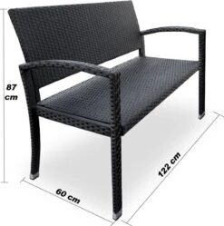 Casaria Polyrattan Tuinbank – 2 Zits UV-bestendig - Zwart -Buitentuin Winkel 1190x1200