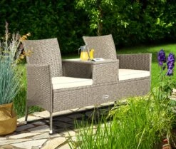 Casaria Tuinbank Polyrattan - 2-Zits Incl.Tafel - Weerbestendig Beige -Buitentuin Winkel 1200x1014 2