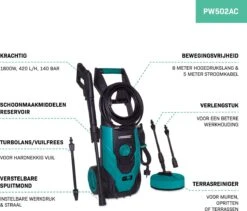 VONROC Hogedrukreiniger V18-2 1800W – 140 Bar – 420 L/h – Incl. 8m Slang, Geïntegreerde Reinigingsmiddelen Tank, Terrasreiniger, Spuitstukken En Accessoires -Buitentuin Winkel 1200x1027 3