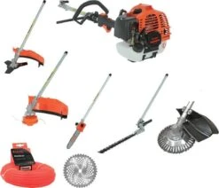 Kibani 6-in-1 Multitool - 52 Cc / 1.9 PK 2-takt Benzine Motor - Heggenschaar, Kettingzaag, Grastrimmer, Maaidraad 100M, Onkruidborstel, Zaagblad, Maaidraad 100 M & Bosmaaier