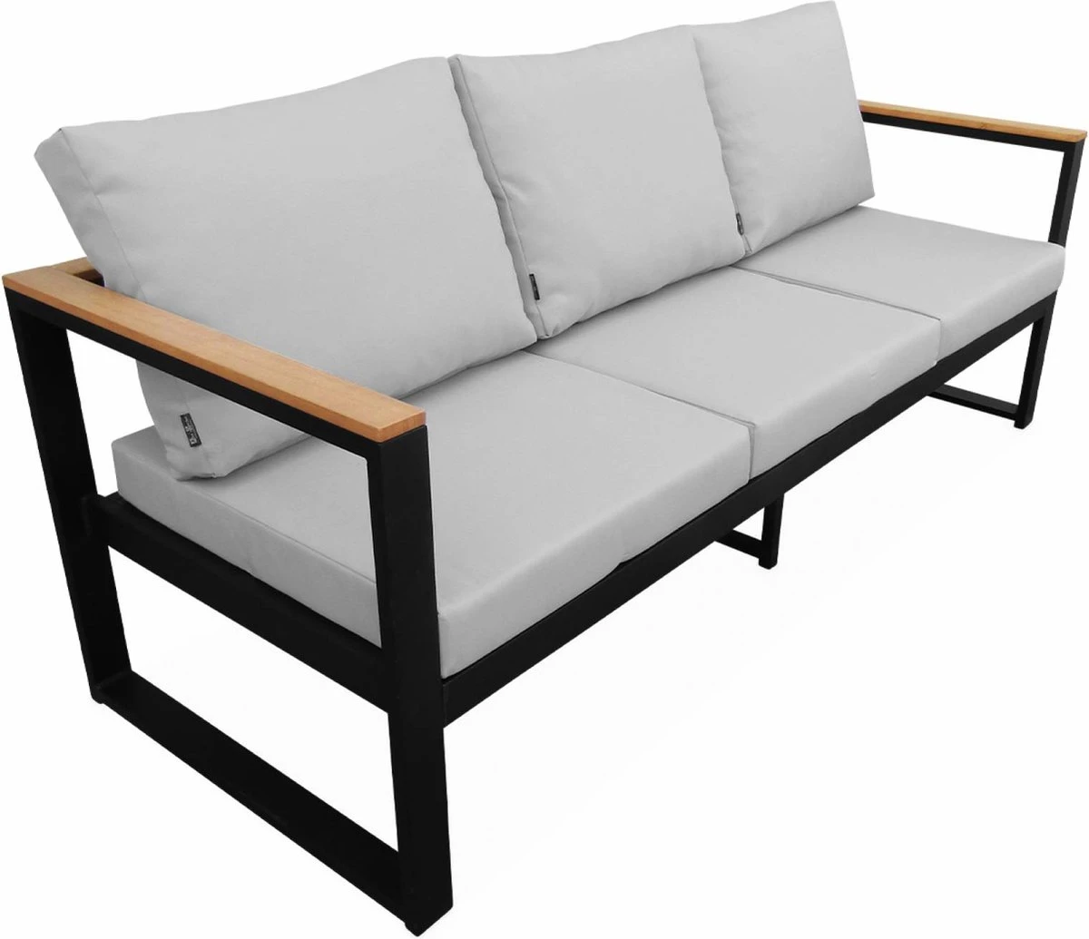 Loungeset 5 Plaatsen Van Aluminium En Eucalyptus – NAZCA – Antraciet Structuur, Lichtgrijs Kussens 5 Loungeset 5 Plaatsen Van Aluminium En Eucalyptus – NAZCA – Antraciet Structuur, Lichtgrijs Kussens - Afbeelding 3
