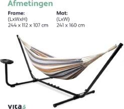 Vita5 Hangmat Met Standaard – 2 Persoons – Incl. Bekerhouder – 205kg Draaggewicht – Blauw/Wit/Bruin -Buitentuin Winkel 1200x1056 1