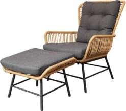 BUITEN Living Dex Wicker Loungestoel Tuin Incl. Wicker Voetenbank | Wicker + Aluminium | Bamboe Antraciet -Buitentuin Winkel 1200x1056