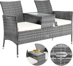 Casaria Polyrattan Tuinbank - Incl. Tafel & Kussens 7 Cm - Grijs -Buitentuin Winkel 1200x1084