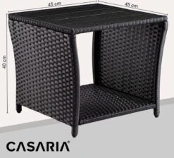 Casaria Polyrattan Bijzettafel - WPC Tafelblad 45x45x40cm – Zwart -Buitentuin Winkel 1200x1090