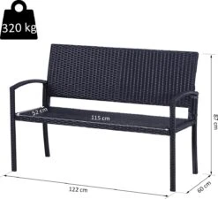 Outsunny Polyrotan Tuinbank 2-zits Parkbank Bank Staal Zwart 867-022 -Buitentuin Winkel 1200x1093