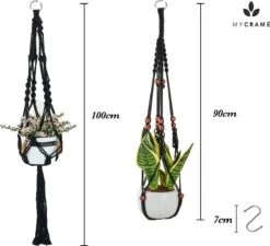 4 Stuks Zwarte Macrame Plantenhangers - Boho Handgeweven Katoen Hangpot Voor Binnen/Buiten - Hangende Bloempot Met Kralen - Macramé Touw/Koord Hangplant Houder - Bohemian Wandhanger Decoratie - Plant Hanger - Verticale Tuin Bloempothouder Planthanger -Buitentuin Winkel 1200x1093 6
