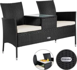 Casaria Polyrattan Tuinbank - Incl. Kussen - 143x55x88 Cm Zwart -Buitentuin Winkel 1200x1101