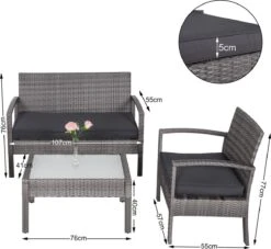 Casaria Polyrattan Loungeset – 2 Stoelen 1 Bank 1 Tafel - Antraciet -Buitentuin Winkel 1200x1104 3