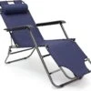 Relaxdays Ligstoel Inklapbaar - Ligbed Met Hoofdsteun - Strandstoel Verstelbaar - Camping - Donkerblauwe -Buitentuin Winkel 1200x1112