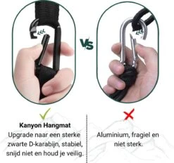 Kanyon Hangmat - Incl. Karabijnhaken En Riemen - Licht Parachutestof - 260 X 140 Cm - Tot 200kg - Groen/Khaki -Buitentuin Winkel 1200x1125