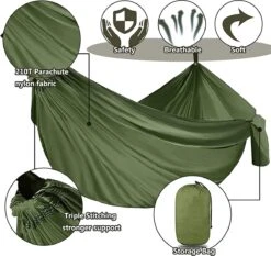 IBright Hangmat XXL - Complete Set – Incl. Karabijnhaken En Riemen - Tot 200 Kg - 270x140cm - Leger Groen -Buitentuin Winkel 1200x1134 4