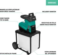 VONROC Stille Hakselaar/Shredder 2800W – Voor Takken Tot Ø45mm – Incl. 60L Opvangbak & Duwstok -Buitentuin Winkel 1200x1134 5