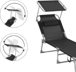 Ligstoel Met Hoofdsteun En Zon Bescherming Verstelbare Rugleuning Inklapbaar Donker Grijs Ligbed Tuin -Buitentuin Winkel 1200x1137 1