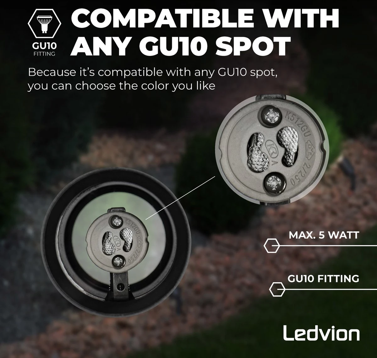 Ledvion IP65 - LED Prikspot - GU10 Fitting - 2 Meter Kabel Met Stekker - Zwart 11 Ledvion IP65 - LED Prikspot - GU10 Fitting - 2 Meter Kabel Met Stekker - Zwart - Afbeelding 9