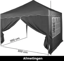 Easy Up Partytent - Partytent - Paviljoen - Partytent Opvouwbaar - Partytent 3x3 - Partytent Met Zijwanden - Inclusief Trolley - Waterdicht - UV 50+ Bescherming - Met Ramen - 16 Kg - Staal - Antraciet - 300 X 300 Cm -Buitentuin Winkel 1200x1142 2