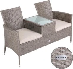 Casaria Tuinbank Polyrattan - 2-Zits Incl.Tafel - Weerbestendig Beige -Buitentuin Winkel 1200x1142 3