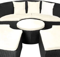 Casaria Polyrattan Zonne-Eiland Ø185cm – Incl. Kussens - Zwart Crème -Buitentuin Winkel 1200x1144