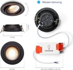 Ledisons LED Inbouwspots Zwart Met Driver - Dimbaar Kantelbaar IP54 3W 2700K Warm Wit Licht 240V 60 Stralingshoek >90 CRI Traploos Dimmen - Vivaro Zwart - Slechts 23MM Inbouwdiepte! 5 Jaar Garantie Energieverbruik: A++ -Buitentuin Winkel 1200x1151 3