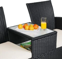 Casaria Polyrattan Tuinbank - Incl. Kussen - 143x55x88 Cm Zwart -Buitentuin Winkel 1200x1155