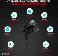 Bolt Electronics ® Tuinspot – Tuinverlichting LED Buiten – Hanglamp Buitenverlichting – Prikspot Buitenlamp - RGB Lamp – Bedienbaar Via App Tuinlamp – IP68 Waterdicht Muurlamp – Wandlamp – Verlichting Terras En Tuin – 9 Stuks -Buitentuin Winkel 1200x1156 17