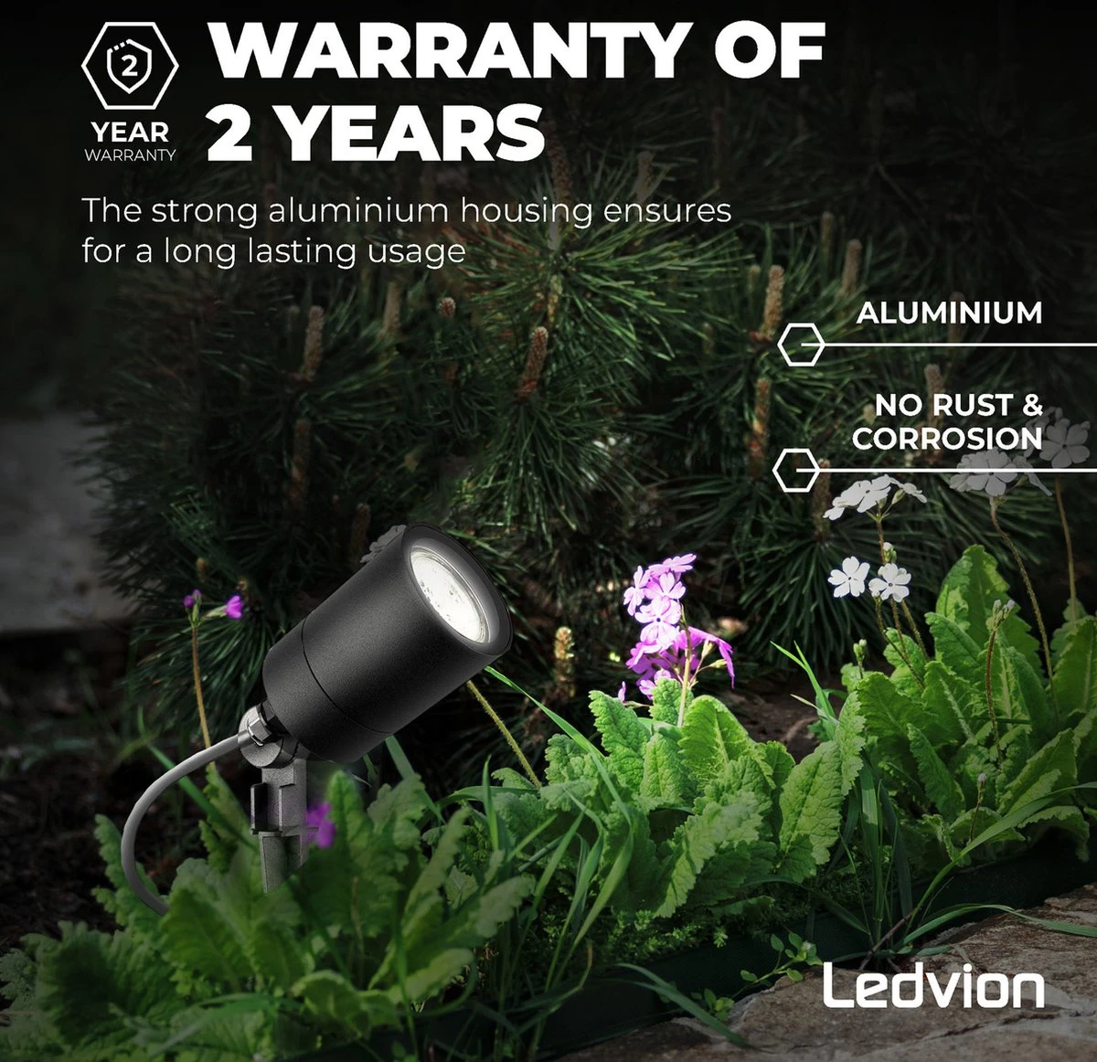 Ledvion IP65 - LED Prikspot - GU10 Fitting - 2 Meter Kabel Met Stekker - Zwart 7 Ledvion IP65 - LED Prikspot - GU10 Fitting - 2 Meter Kabel Met Stekker - Zwart - Afbeelding 5