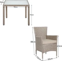 Casaria Polyrattan Tuinset - 4 Stoelen & Tafel 90x90 Cm - Beige Grijs -Buitentuin Winkel 1200x1175