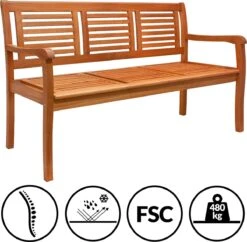 Casaria Tuinbank - FSC®-Gecertificeerd Eucalyptushout - 153cm Bruin -Buitentuin Winkel 1200x1176